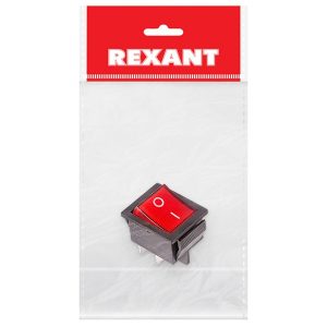 Выключатель клавишный Rexant 250V 16А (4с) ON-OFF красный с подсветкой (1шт. в пакете)