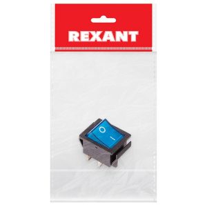 Выключатель клавишный Rexant 250V 16А (4с) ON-OFF синий с подсветкой (1шт. в пакете)