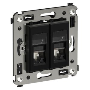 Компьютерная розетка RJ-45 в стену DKC Avanti кат.6 двойная, черный матовый