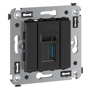 USB 3.0 розетка одинарная в стену DKC Avanti тип А-А, черный матовый