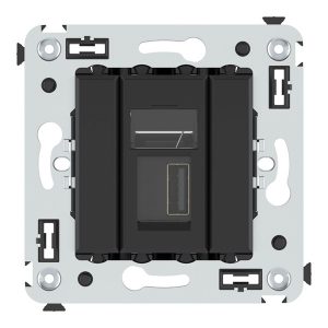 USB 2.0 розетка одинарная в стену DKC Avanti тип А-А, черный матовый