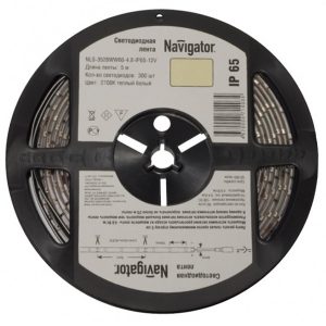 Светодиодная лента Navigator 71 411 NLS-3528WW120-9.6-IP65-12V R5 9,6W 3000K (бухта 5m)
