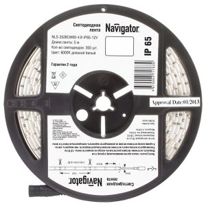 Светодиодная лента Navigator 71 763 NLS-3528СW60-4.8-IP65-12V R5 4,8W 6000K (бухта 5m)