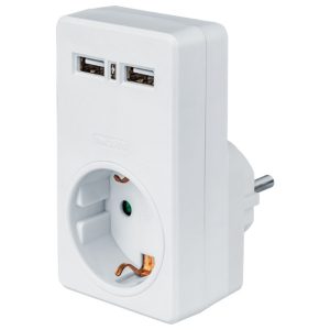 Розетка с заземлением и USB-зарядкой Navigator NAD-USB02-1E-C-WH 1х220V + 2xUSB тип А 5V/2.1A