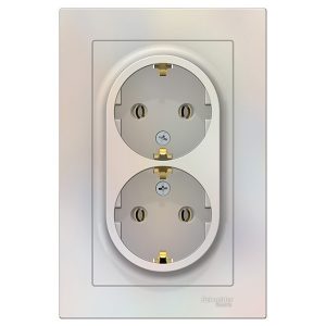 Розетка двойная с заземлением SE AtlasDesign 16А в сборе, жемчуг