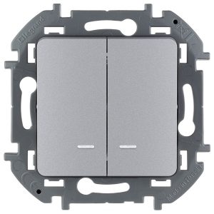 Выключатель двухклавишный с подсветкой Legrand Inspiria алюминий