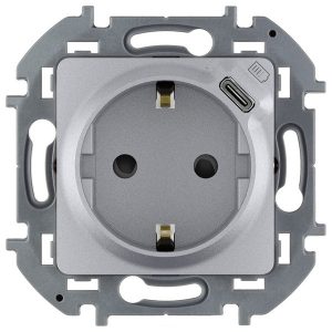Розетка с/з 220В с USB зарядкой 1500mA тип С Legrand Inspiria алюминий