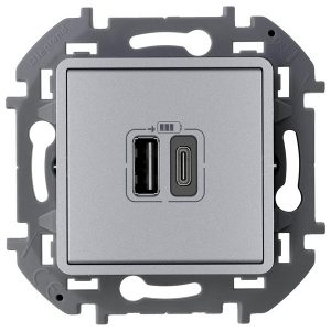 Розетка 2-ая USB зарядка 3000mA тип А-С Legrand Inspiria алюминий