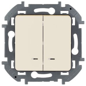 Выключатель двухклавишный с подсветкой Legrand Inspiria слоновая кость (бежевый)