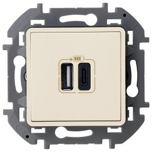 Розетка 2-ая USB зарядка 3000mA тип А-С Legrand Inspiria слоновая кость (бежевый)