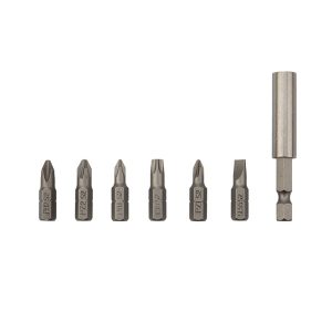 Набор бит Kranz 25 мм PH1, PH2, PZ1, PZ2, SL5.5, T30 с магнитным держателем (7 шт./уп.)