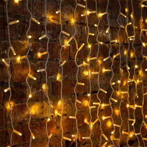 Гирлянда светодиодная Дождь 2x3m 600LED 230V теплый белый, эффект мерцания, белый провод IP65