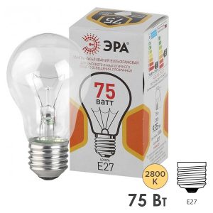 Лампа накаливания ЭРА A50 75W 230V E27 прозрачная (5056183786199)