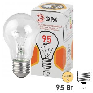Лампа накаливания ЭРА A50 95W 230V E27 прозрачная (5056183786229)