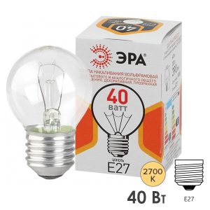 Лампа накаливания шарик ЭРА ДШ P45 40W 230V E27 (5056183786717)