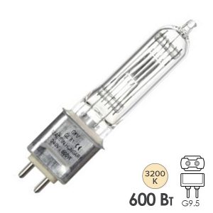 Лампа специальная галогенная Tungsram GKV 600W 240V G9.5 14000lm 250h d18x105 3200K (OSRAM 64716)