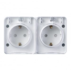 Двойная розетка SE AtlasDesign 2П+3 со шторками открытой установки Profi54 16А 250В IP54 белый