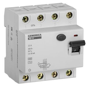 УЗО Generica (ИЭК) ВД1-63 4Р 25А 30мА тип AC (ВДТ)