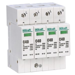 Ограничитель перенапряжений DEKraft ОП-101 3P+N In-20кА Im-40кА класс C(II) 420В