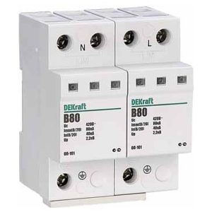 Ограничитель перенапряжений DEKraft ОП-101 1P+N In-40кА Im-80кА класс B(I) 420В