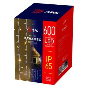 Гирлянда светодиодная занавес ЭРА ERAPS-SK1 2x3m 600LED 220V теплый белый свет, белый каучук IP65