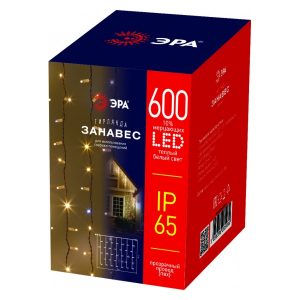 Гирлянда светодиодная занавес ЭРА ERAPS-SP1 2x3m 600LED 220V теплый белый свет, прозрачный ПВХ IP65