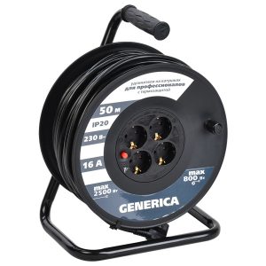 Удлинитель на катушке Generica (ИЭК) УК40 40м 3х1,5мм 16А 4 розетки с термозащитой