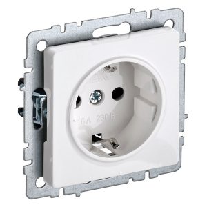 Розетка ИЭК BRITE 2P+E Schuko со шторками 16А белый (РС14-1-0-БрБ)