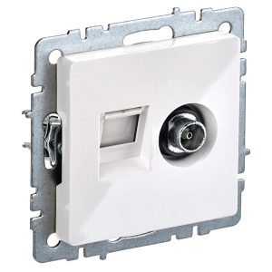 Розетка двойная ИЭК BRITE TV+RJ45 кат.5E белый (РТВ/РК12-БрБ)