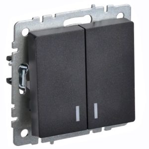Выключатель 2-клавишный ИЭК BRITE с индикацией 10А черный (ВС10-2-1-БрЧ)