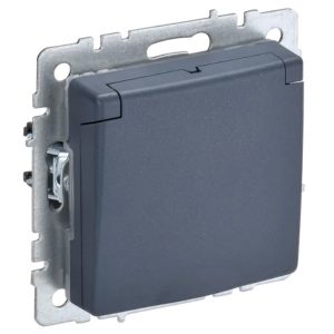 Розетка ИЭК BRITE 2P+E Schuko со шторками с крышкой 16А маренго (РСбш10-3-БрМ)