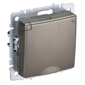 Розетка ИЭК BRITE 2P+E Schuko со шторками с крышкой 16А шампань (РСбш10-3-БрШ)