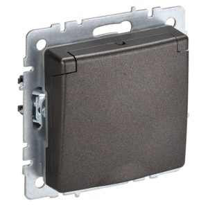 Розетка ИЭК BRITE 2P+E Schuko со шторками с крышкой 16А бронза (РСбш10-3-БрТБ)