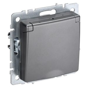 Розетка ИЭК BRITE 2P+E Schuko со шторками с крышкой 16А сталь (РСбш10-3-БрС)