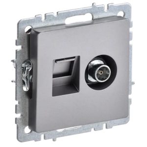 Розетка двойная ИЭК BRITE TV+RJ45 кат.5E сталь (РТВ/РК12-БрС)