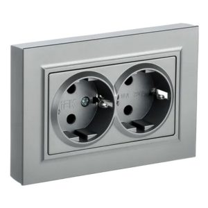 Розетка ИЭК BRITE 2х2P+E двойная Schuko 16А алюминий в сборе (РС12-3-БрА)