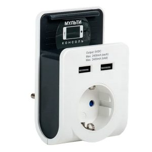 Зарядное устройство с держателем ИЭК Т-02/01 1 место 2P+E 16А 2хUSB 2,4А белый