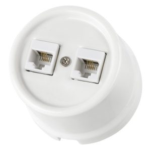 Накладная розетка RJ11 двойная TDM Болонь фарфор белый