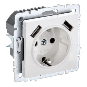 Зарядка ИЭК BRITE розетка 2Р+Е со шторками 16А с USB A+A 3,1А белый (РЮш10-2-БрБ)