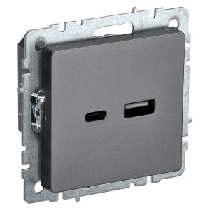 Зарядка ИЭК BRITE USB A+С 3,1А сталь (РЮ11-1-БрС)