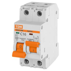 Автоматический выключатель с механической блокировкой (байпас) TDM ВА47-29Б 1Р+1Р С16А 4,5кА (автомат электрический)