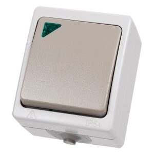 Выключатель одноклавишный TDM открытой установки Вуокса с подсветкой 10А IP54 серый