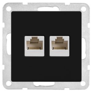 Розетка телефонная двойная Экопласт 2хRJ-11 с накладкой LK60, черный бархат