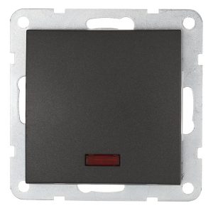 Выключатель 1-клавишный Экопласт, c индикатором (схема 1L) 16 A, 250 B LK60, черный бархат