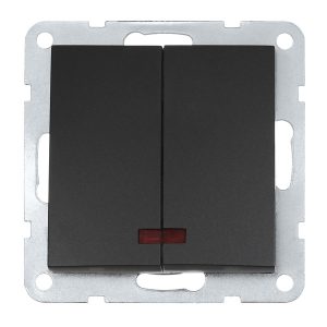 Выключатель 2-клавишный Экопласт, с индикаторами (схема 5L) 16 A, 250 B LK60, черный бархат