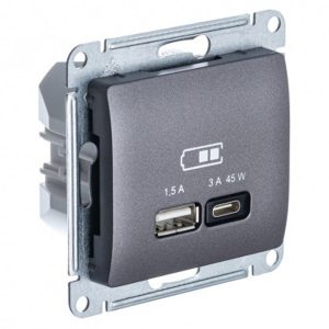 Зарядка высокоскоростная USB SE Glossa тип А + тип С 45W QC, PD, графит