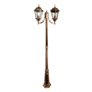 Светильник садово-парковый Витраж Feron PL157 2x60W E27 240х630х2200мм черное золото (столб 2м)