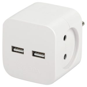 Разветвитель ЭРА SP-2-USB-W на 2 розетки 220V+2xUSB 2400mA без заземления 10А белый