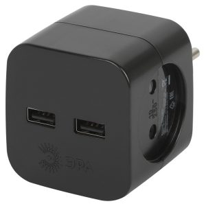 Разветвитель ЭРА SP-2-USB-B на 2 розетки 220V+2xUSB 2400mA без заземления 10А черный