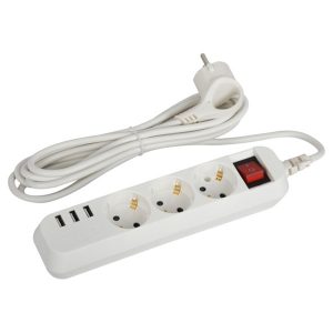 Удлинитель ЭРА U-3es-3m-USB c заземлением с выключателем 3 розетки + 3xUSBA 3м 10А белый